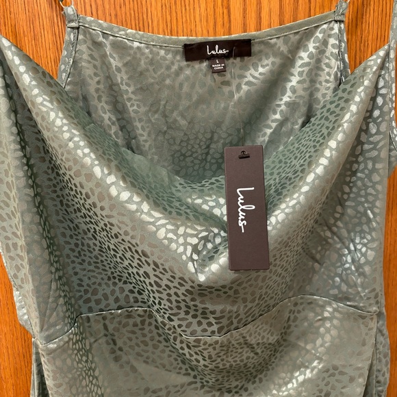 NWT Lulu's sage green jacquard midi dress with cowl neck, large - Picture 5 of 8